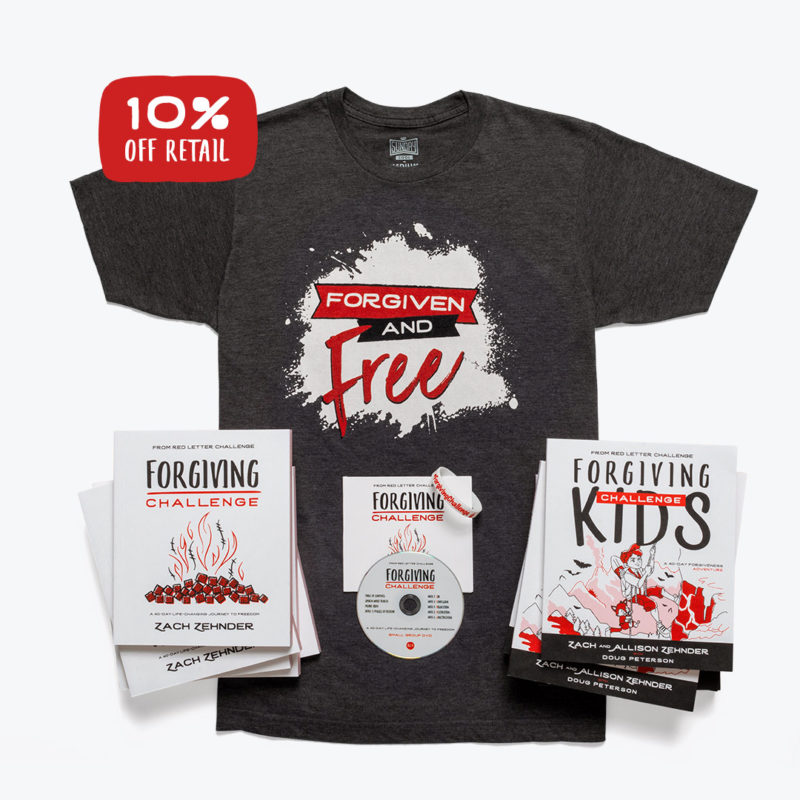 The forgiving challenge book, shirt and other small church group merchandise.