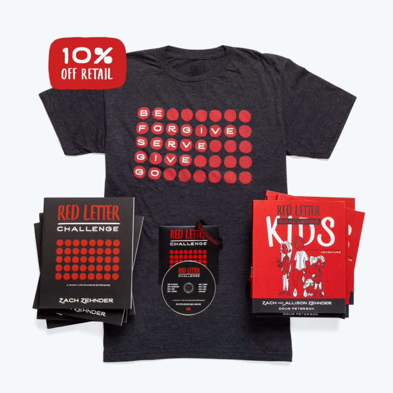 God's forgiveness shirt and Red Letter Challenge Books