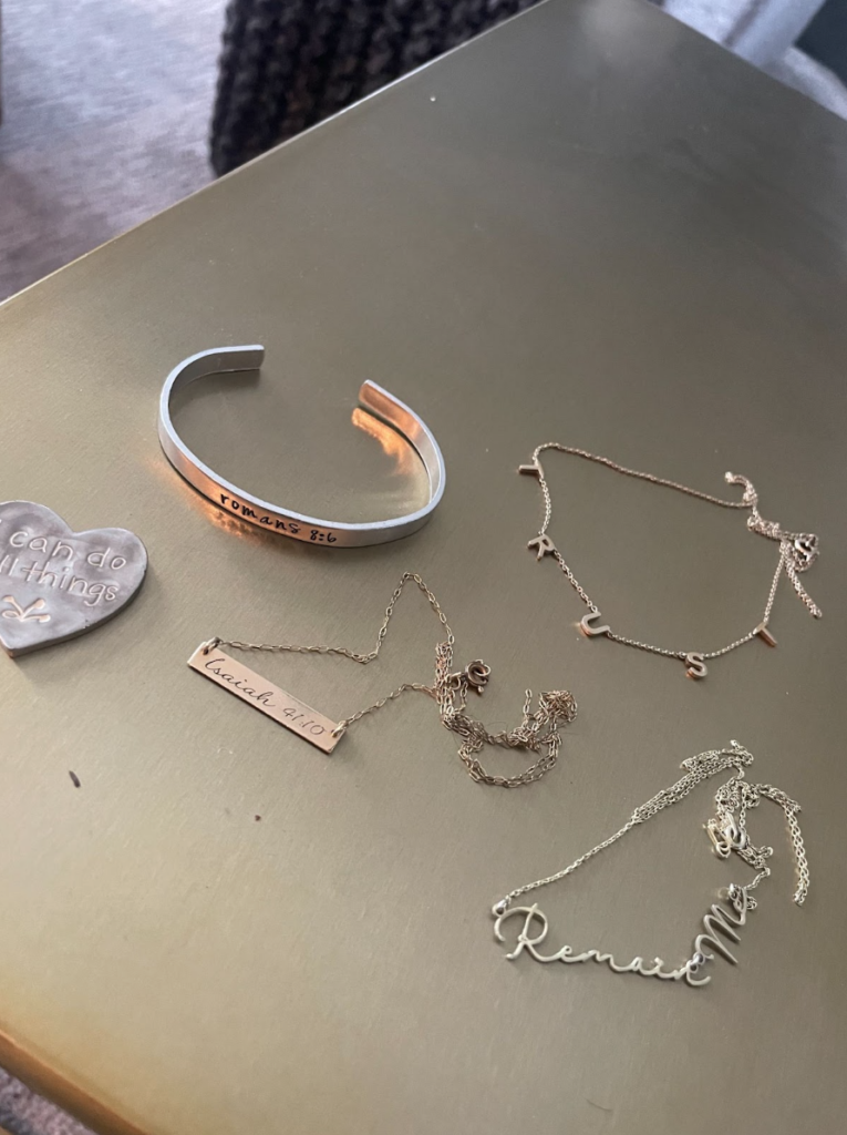 Some of my past year's jewelry with the verse or word of the year.